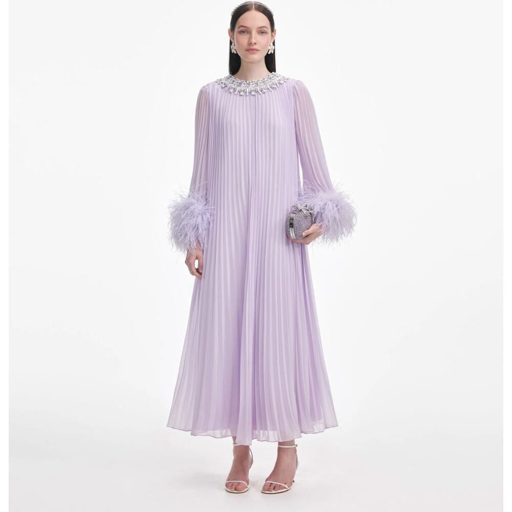 Self-Portrait Lilac Chiffon Feather Midi Dress